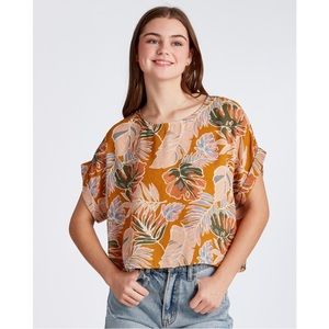 Cropped Tropical Pattern Blouse in Mustard Size M